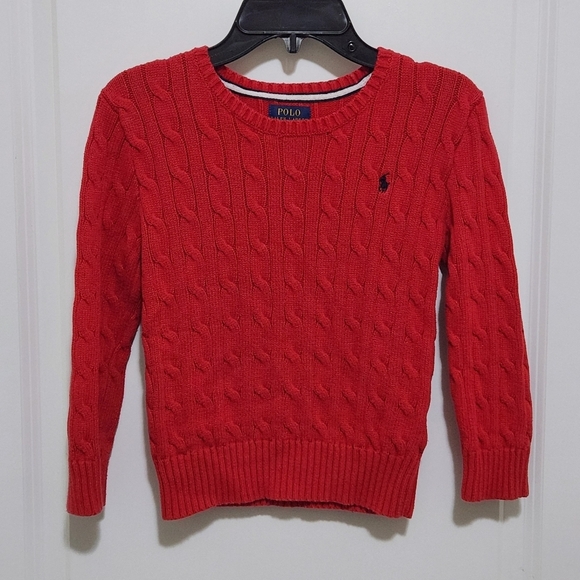 Polo Ralph Lauren Boys 6 Red Cable Knit Crew Neck Cotton Sweater - Picture 1 of 7
